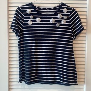 Talbots Navy/White Striped Tee Shirt Size Large